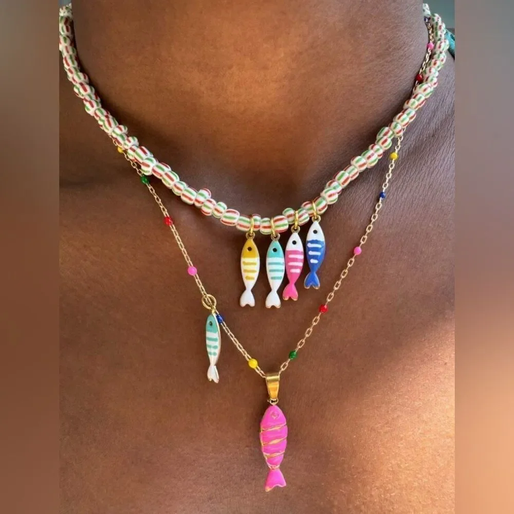 Colorful Fish Charm Necklace S973